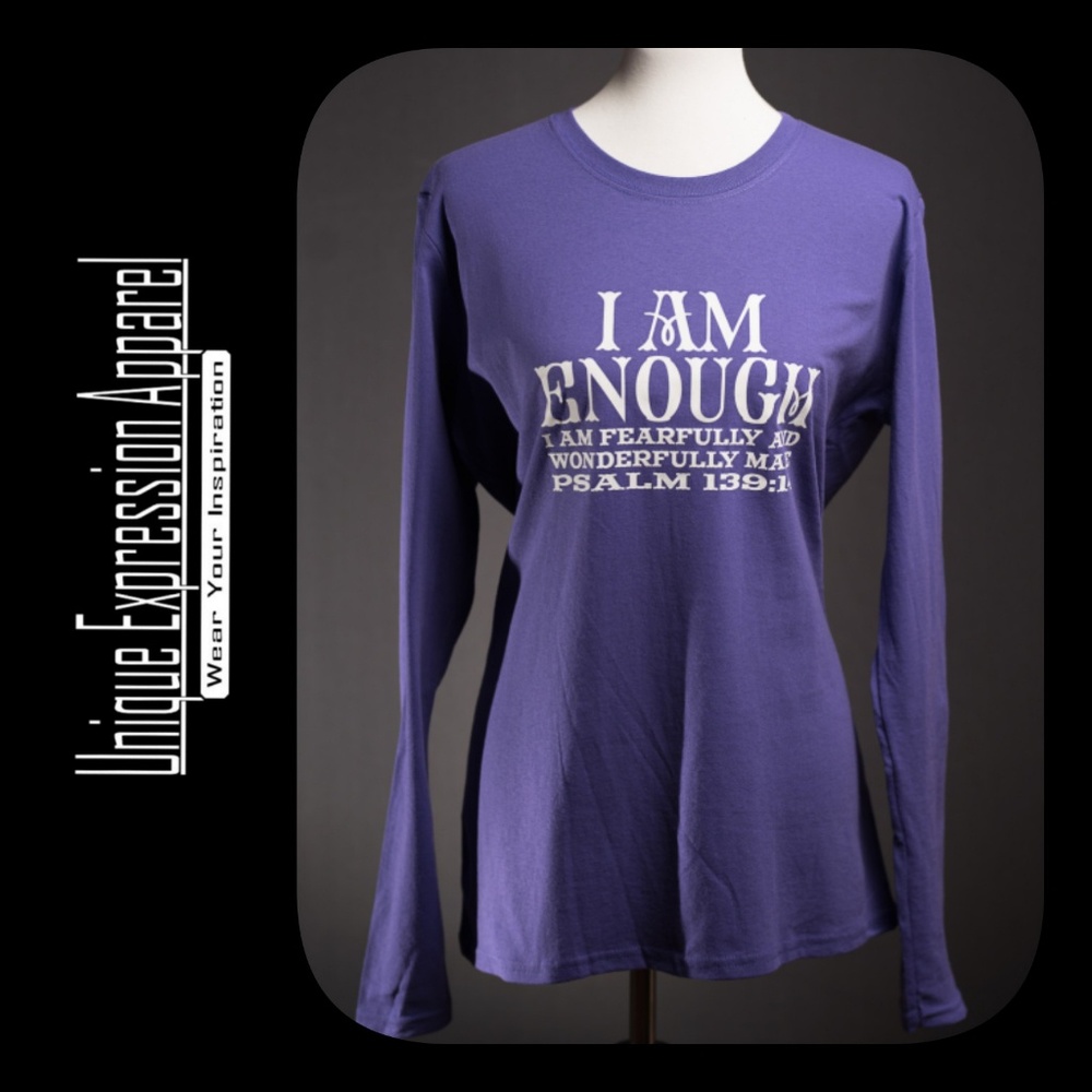 "I Am Enough" casual lng slv purple graphic tee